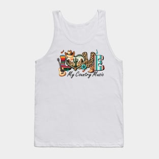 Love my country music guitar western Retro Country Music Heartbeat Western Cowboy Cowgirl Gift Tank Top